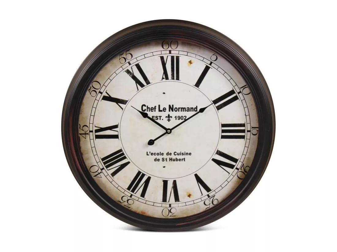 Horloge ancienne murale chef le normand Métal Blanc - Décoration d'Autrefois