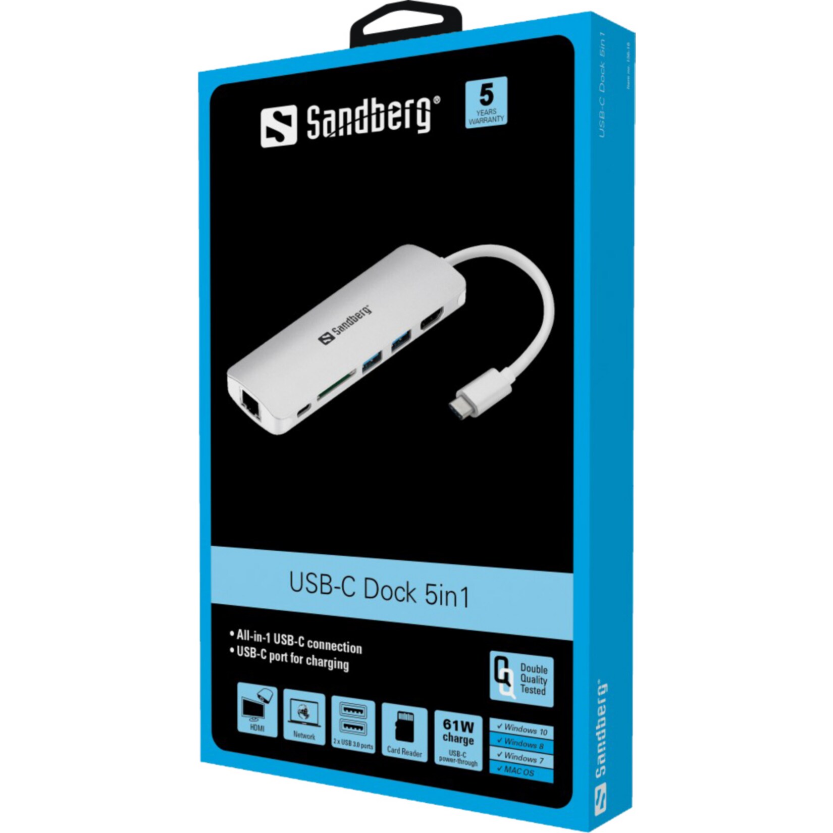 SANDBERG USB C Dock HDMI LAN SD USB,61W