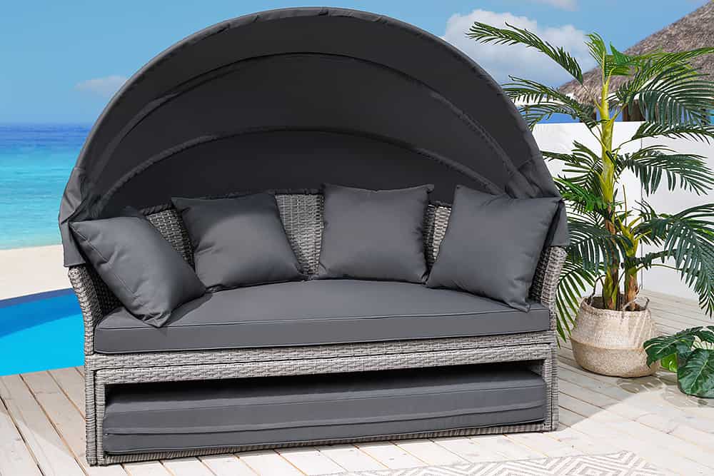 Outdoor Sonneninsel PLAYA LIVING 165cm grau Polyrattan Aluminium inkl. Kissen wetterfest