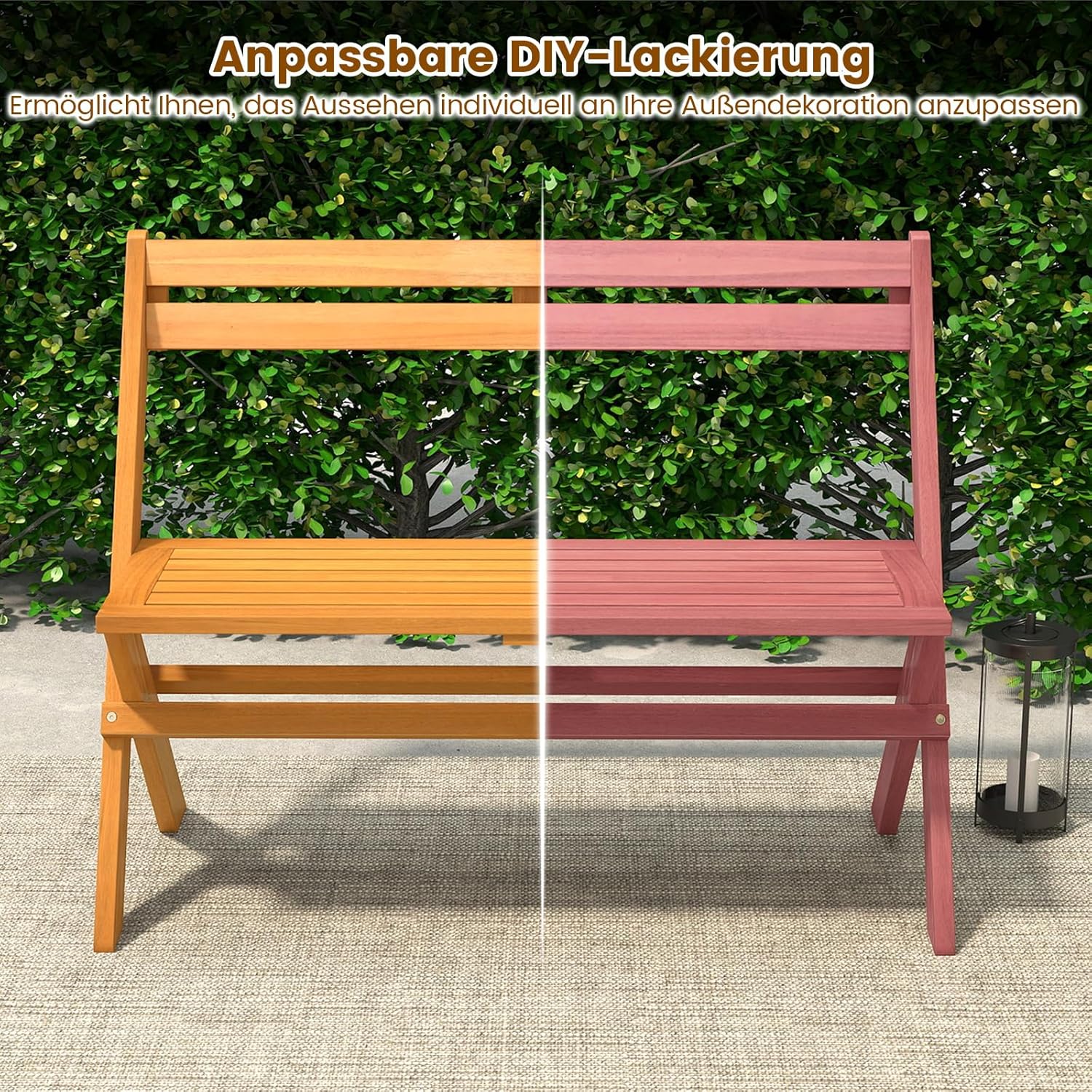 COSTWAY Gartenbank Holz, Holzbank wetterfest, klappbare Sitzbank aus Akazienholz, 2-Sitzer Balkonbank, Terrassenbank bis 360 kg belastbar, Parkbank für Garten, Balkon, Terrasse