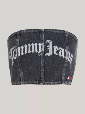 Top bustiê jeans skinny fit sem alças
