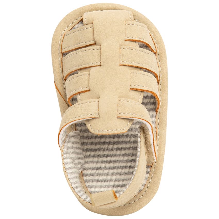 Nu-pieds velcro avec doublure rayée pour bébé garçon - Beige