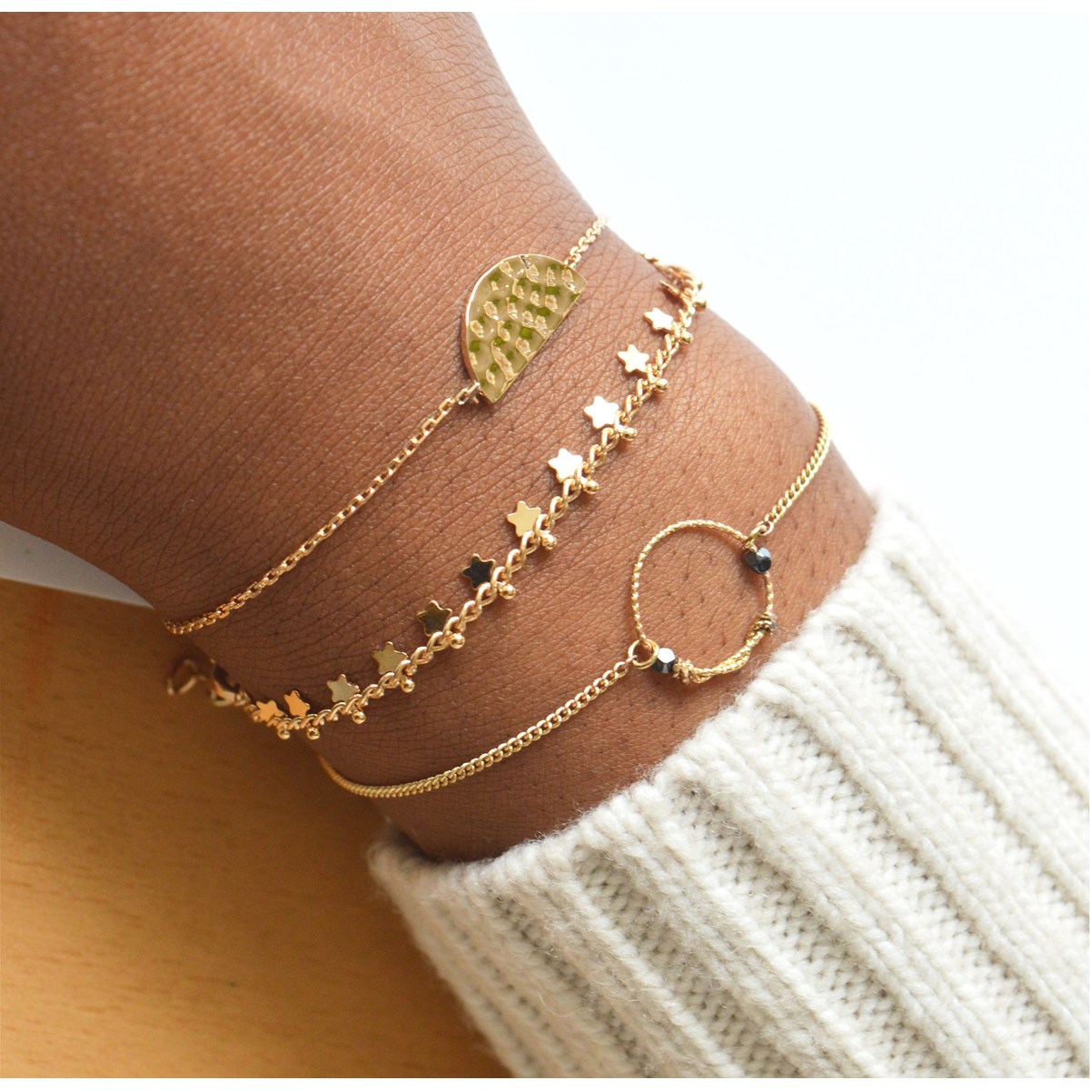 Bracelet chaîne breloque étoiles-Plaqué or