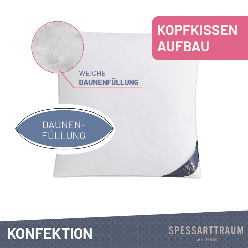 SPESSARTTRAUM Daunenkissen »FIRST CLASS, Kopfkissen 1-tlg. oder  2-tlg. 40x80 oder 80x80 cm« Füllung: 90% Daunen, 10%Federn 1 Stk. tlg. hergestellt in Deutschland, allergikerfreundlich, im Set günstiger