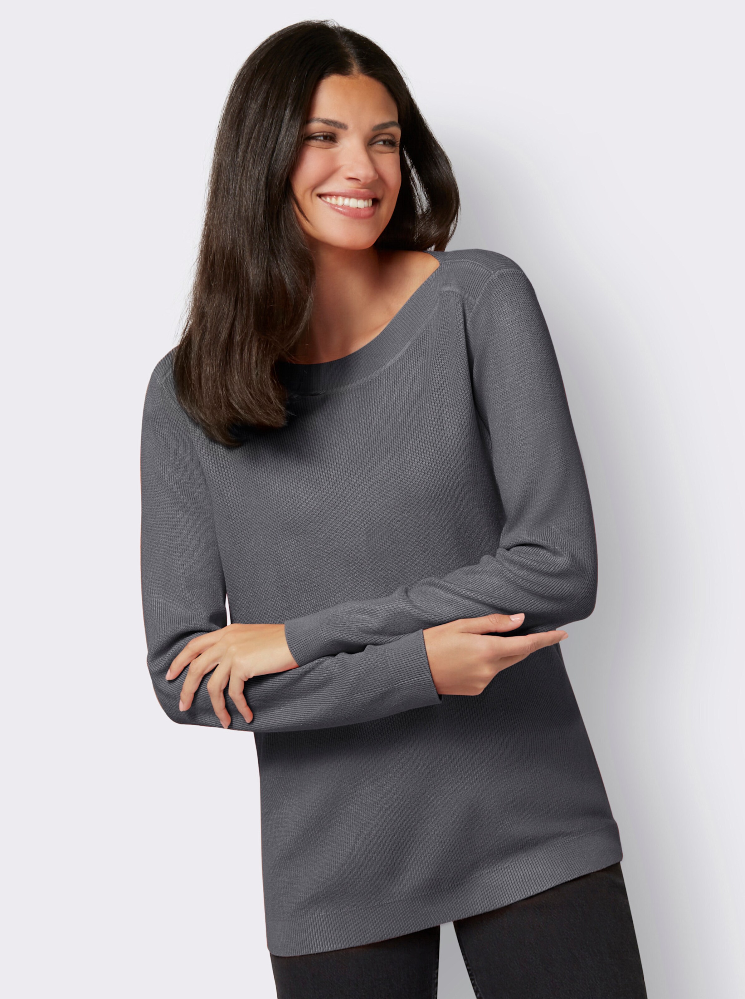 Langarm-Pullover im weichen Materialmix