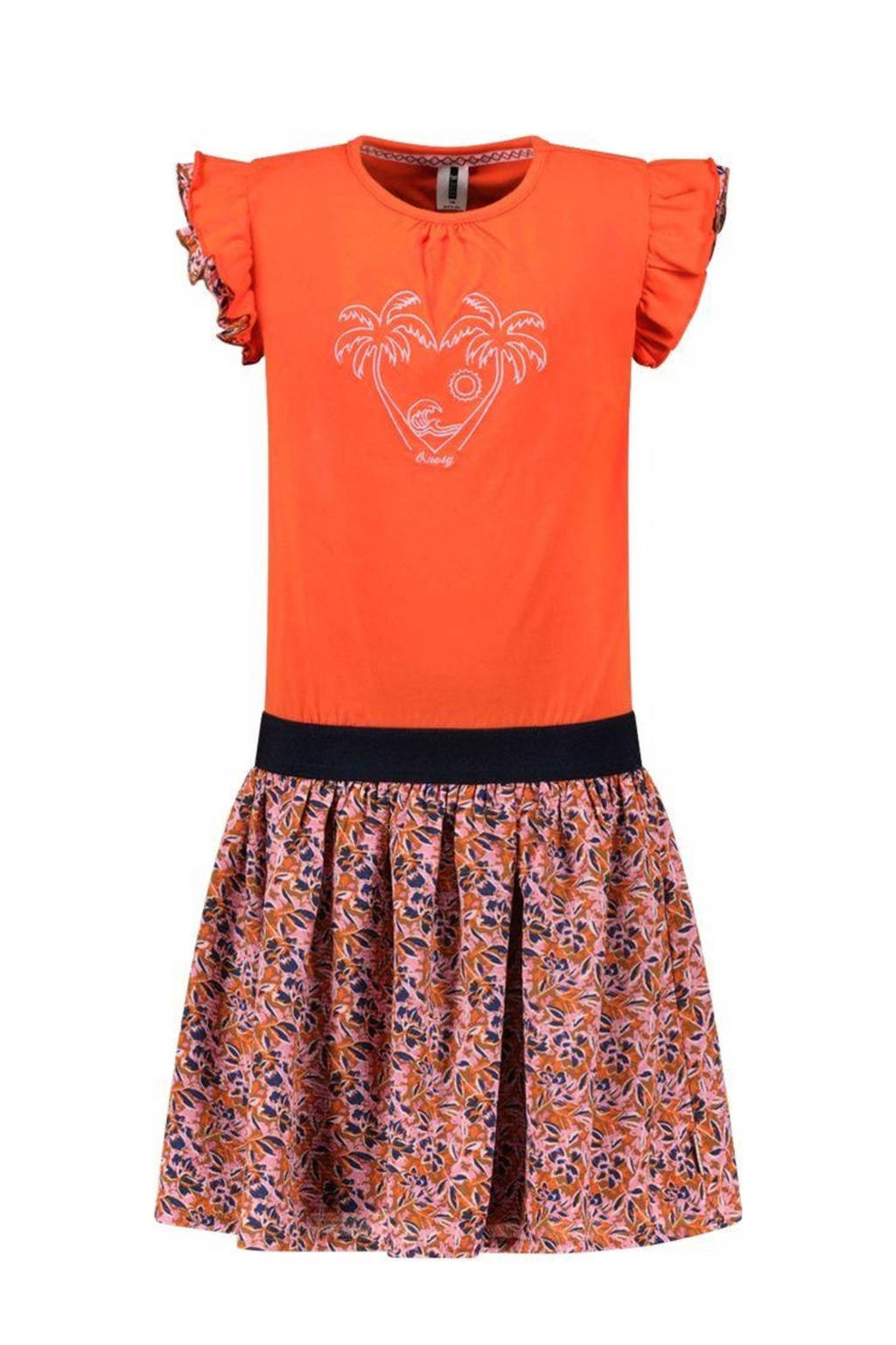 B.Nosy gebloemde jurk Stevie oranje/roze/blauw