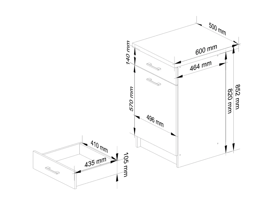 Armoires de cuisine basse AKORD S50 OLIWIA Blanc 50 cm 1 porte 1 tiroir façade Béton 2 étagères 50x46x85 cm