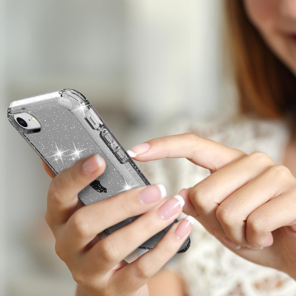 iPhone SE (2022/2020) / 8 / 7 / 6S Gummi Case Schutzhülle im Glitzer Design - Silber / Transparent