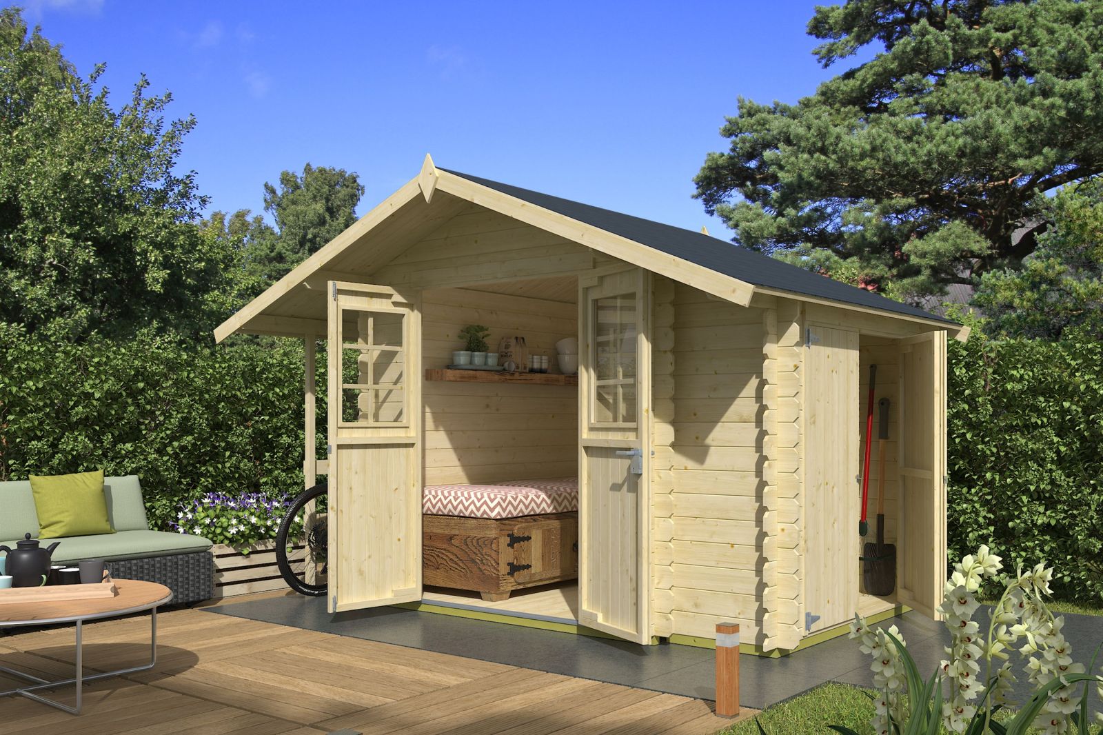 Blockbohlenhaus VILANO 1 - naturbelassen - Fichte massiv - 260x260 cm