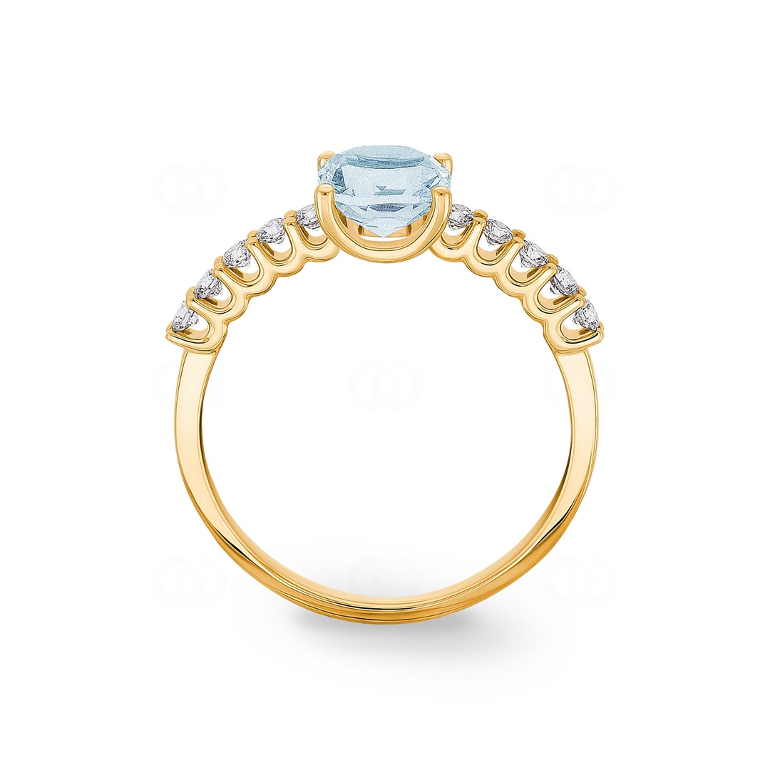 Pavé Solitärring 750/18 K Gelbgold mit Aquamarin & Diamanten 0.25 ct H/si