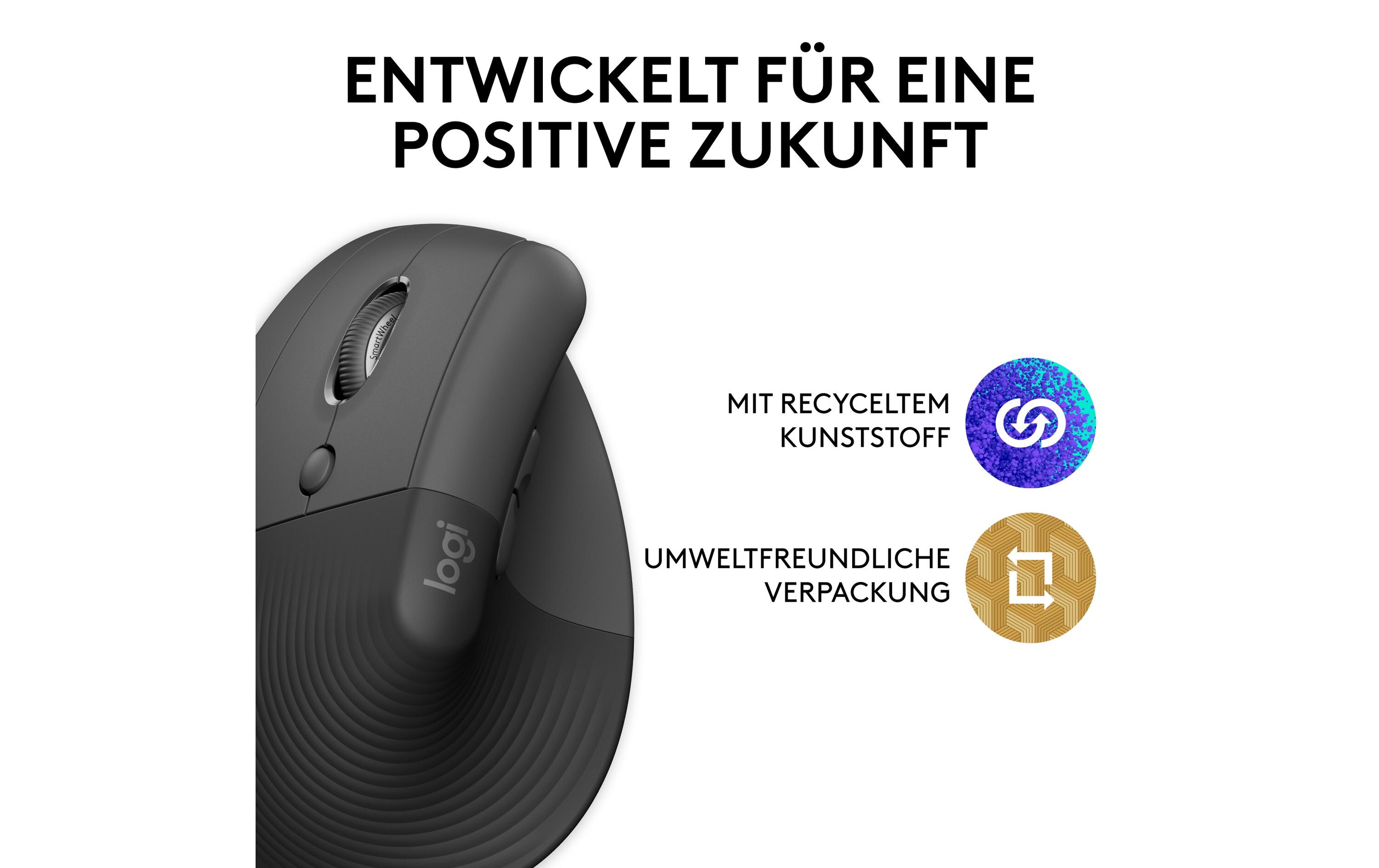 Ergonomische Maus Lift Left GraphiteKomfortable ergonomische Linkshänder-Maus mit vertikalem Design für kleine bis mittelgrosse Hände