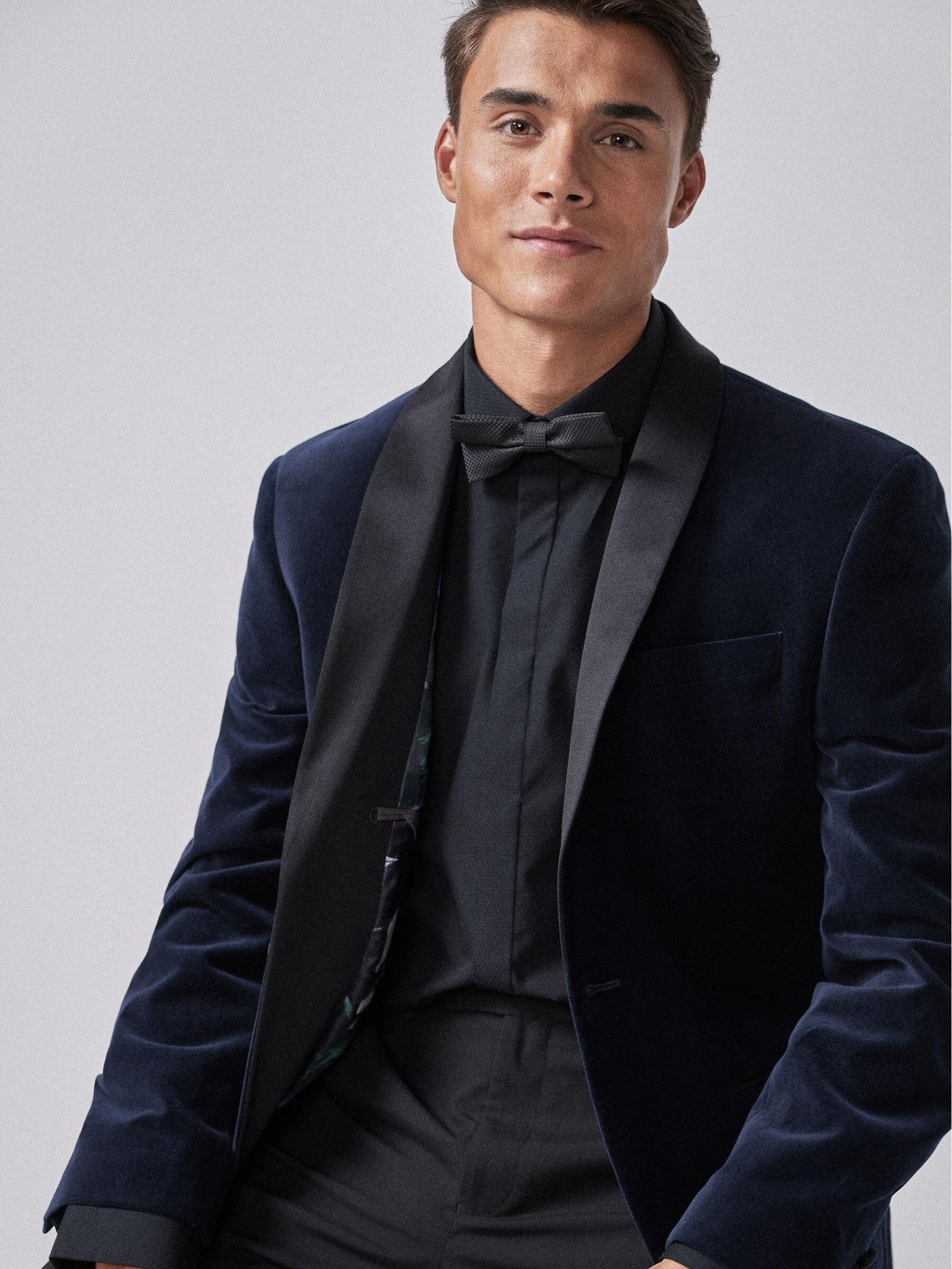 Marineblauw - Fluwelen blazer met sjaalkraag