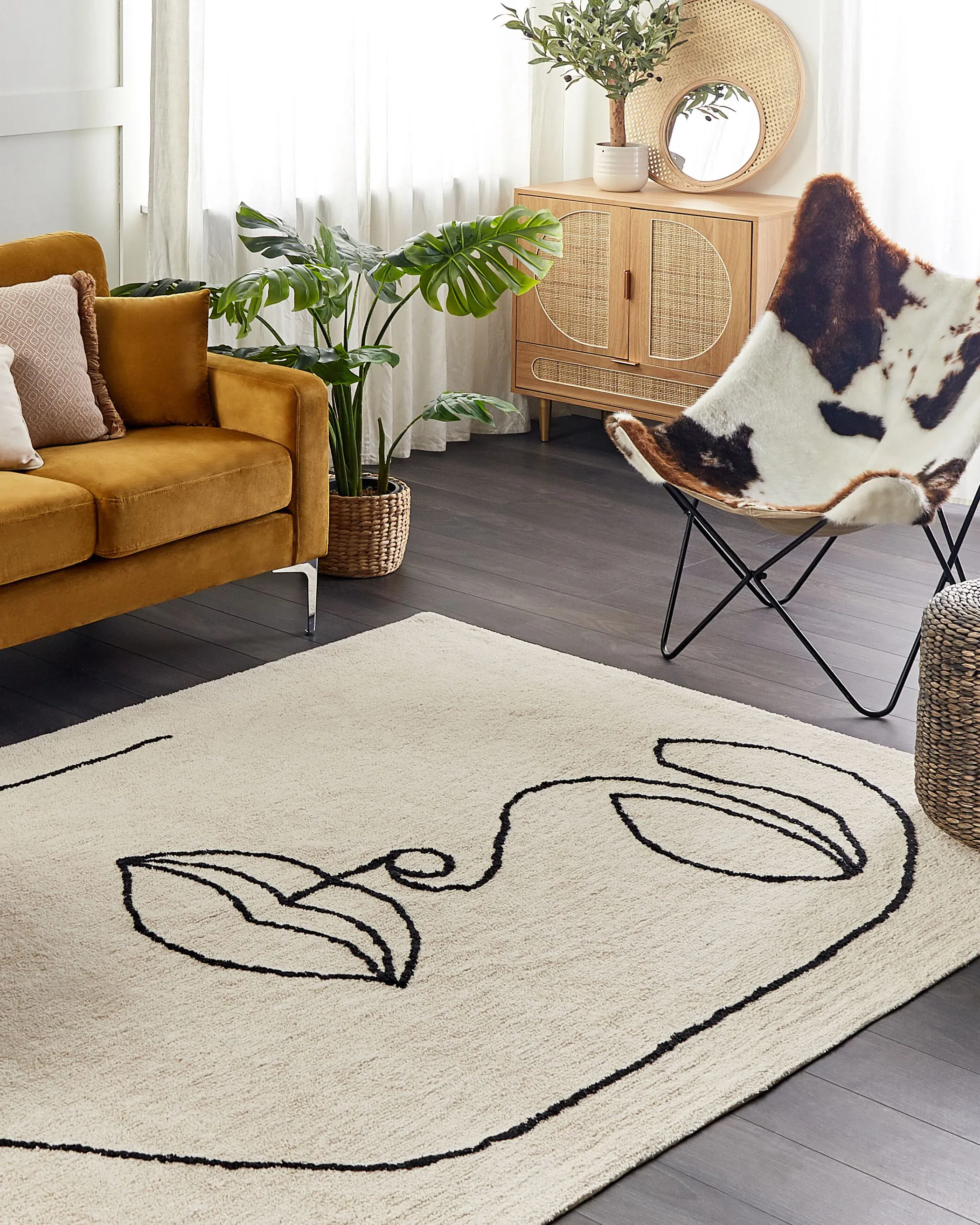 Vloerkleed BAYIR Beige 160 x 230 cm Katoen