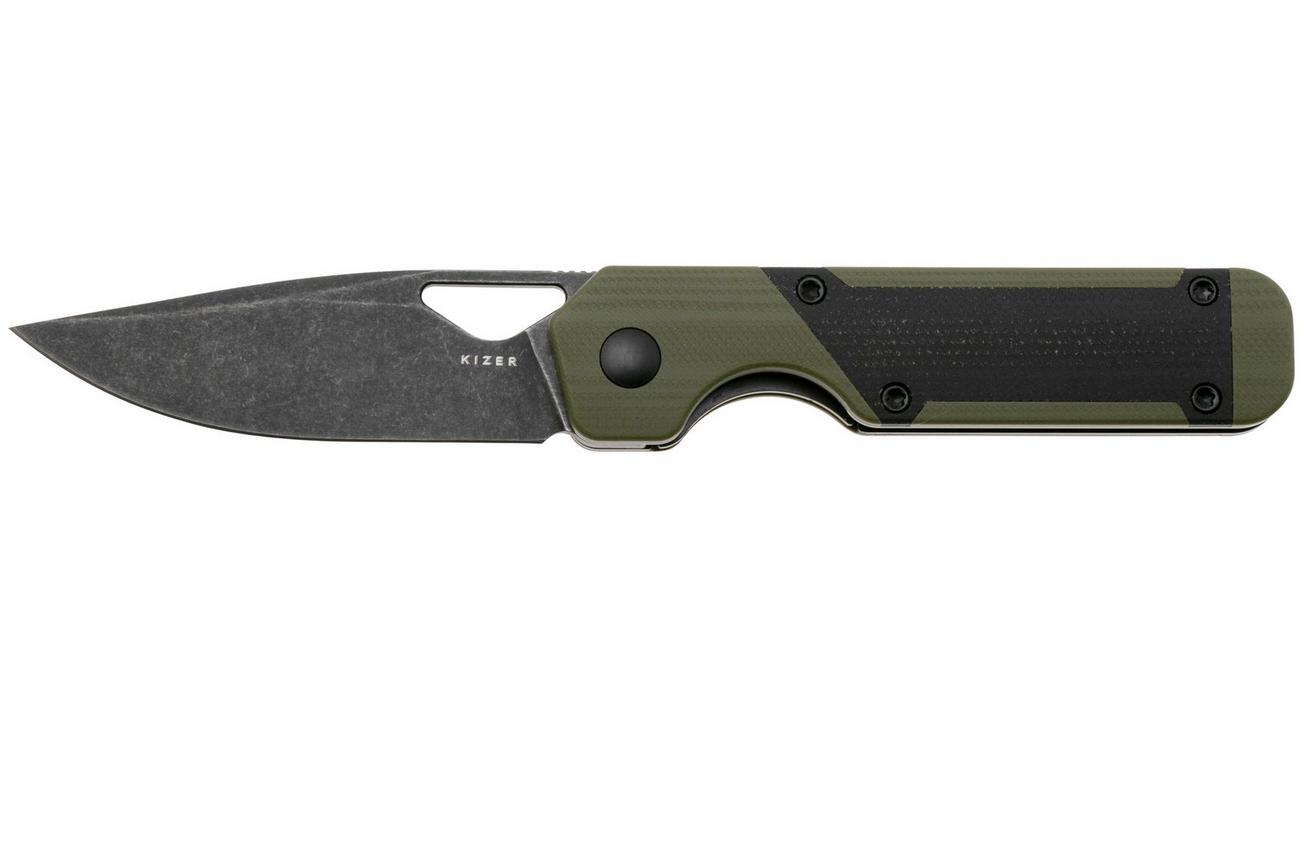 Kizer Vanguard Mini Militaw V3634SA5 Liner Lock, Blackwashed Nitro-V, Green G10, Black G10 Inlay, zakmes, Jonathan Styles design