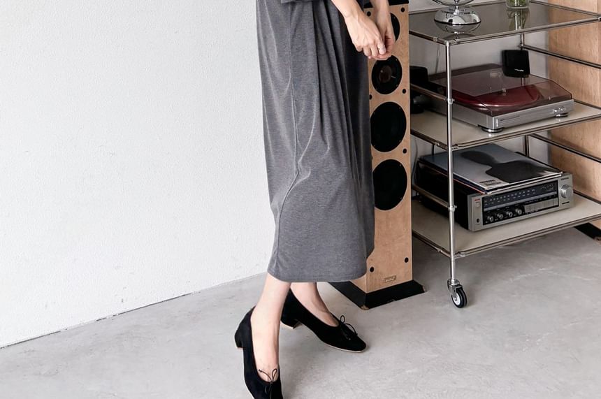 Chubby Girl - 3/4-mouw effen losse midi-jurk