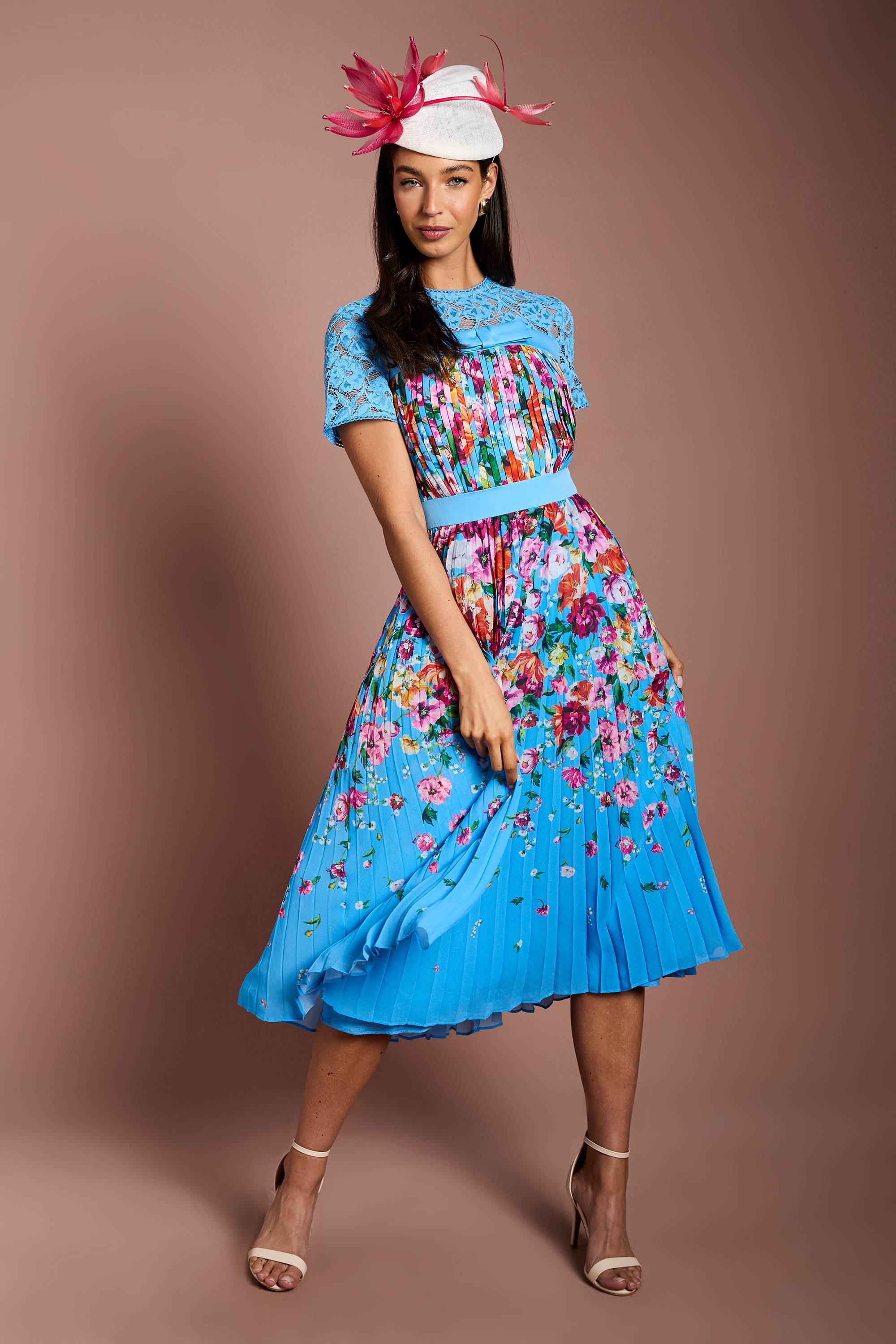 Coast Robe Midi Plissée Imprimée En Dentelle Lisa Tan