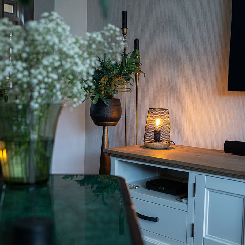 Design tafellamp zwart met hout - Bosk