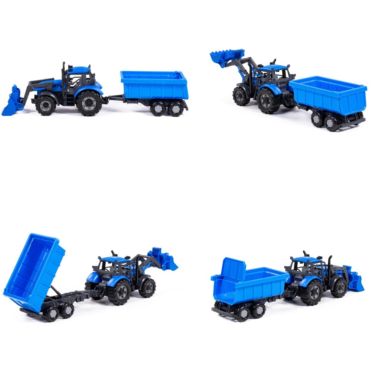Polesie Spielzeug-Traktor 91833 Frontlader Kippanhänger Schwungantrieb Radlader blau