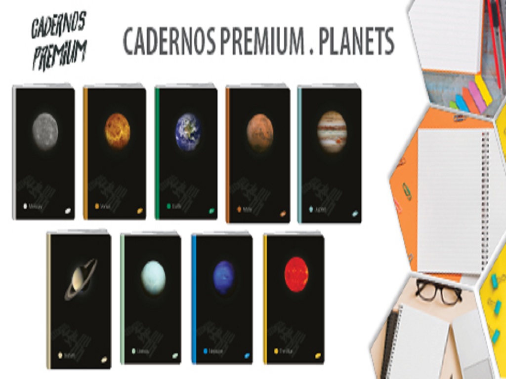 CADERNO AGRAFADO A4 PLANETAS PAUTADO A4 48 FOLHAS MODELOS SORTIDOS