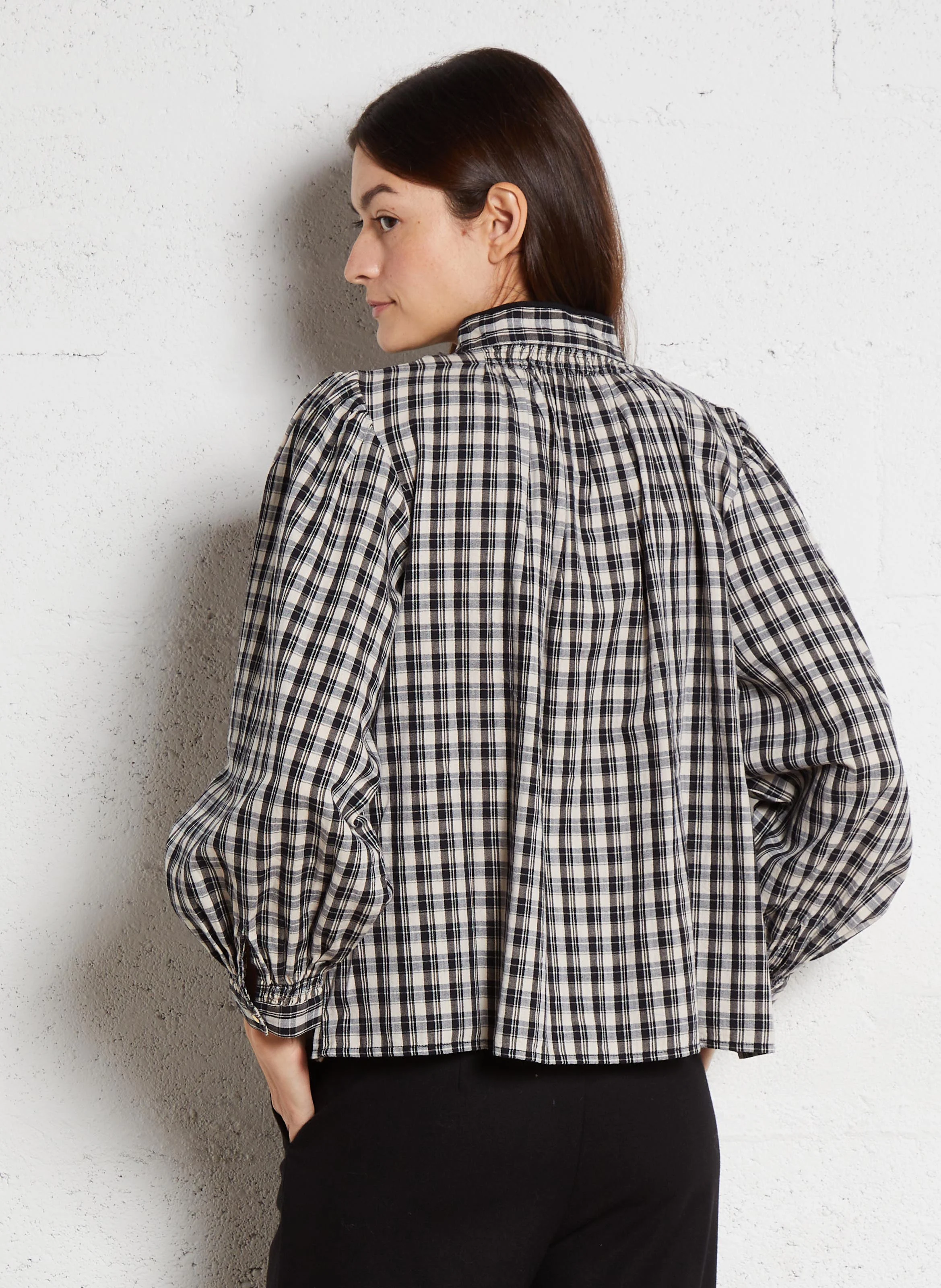 MAXIME - Blouse ample col montant en coton | Noir