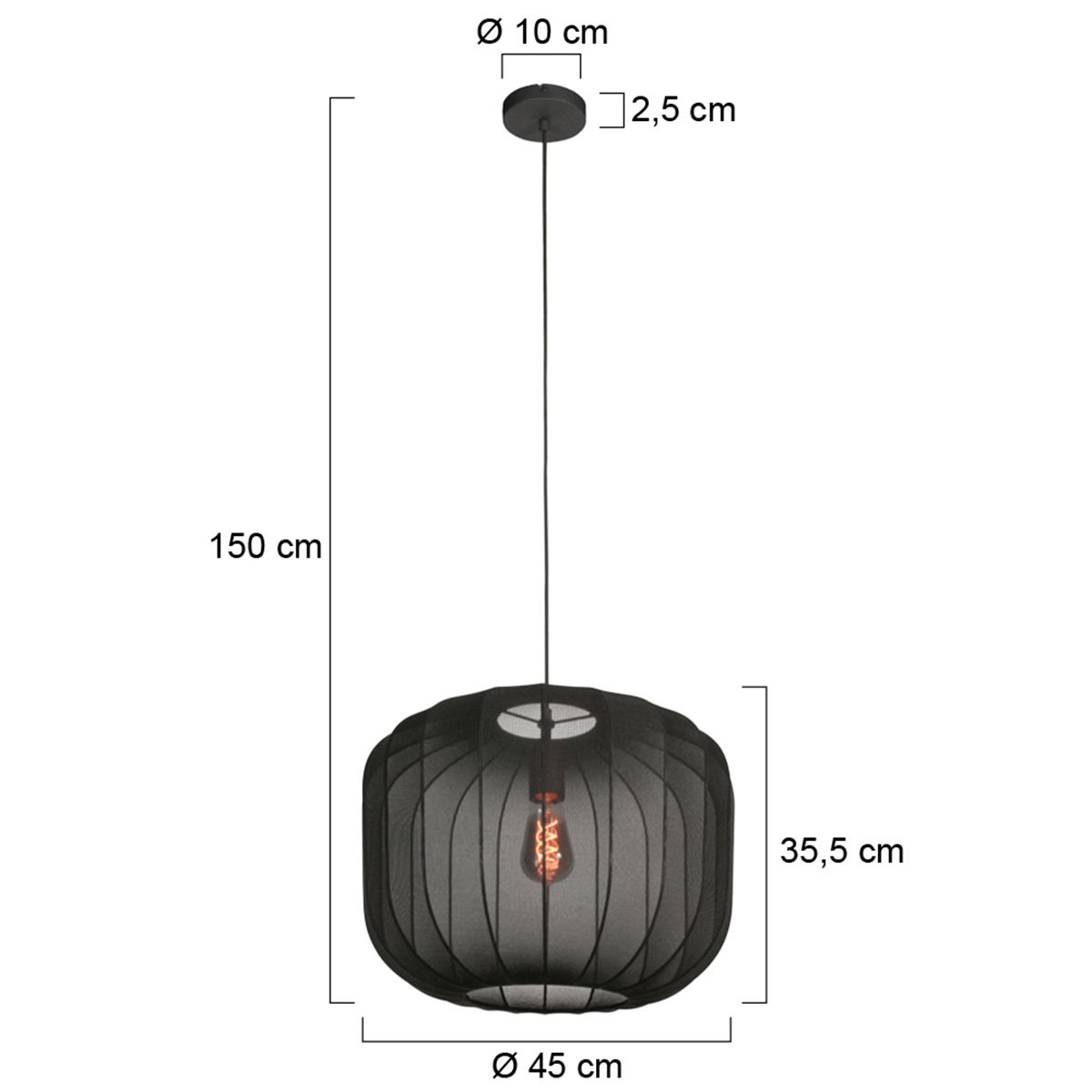 Japandi hanglamp zwart met stoffen kap 45cm - Sable
