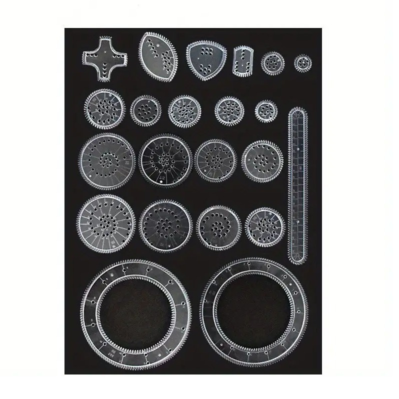 (22-tlg. Set) Spirographen Lineale Zeichen Vorlagen Mandala Zeichenräder Schablonen - Transparent