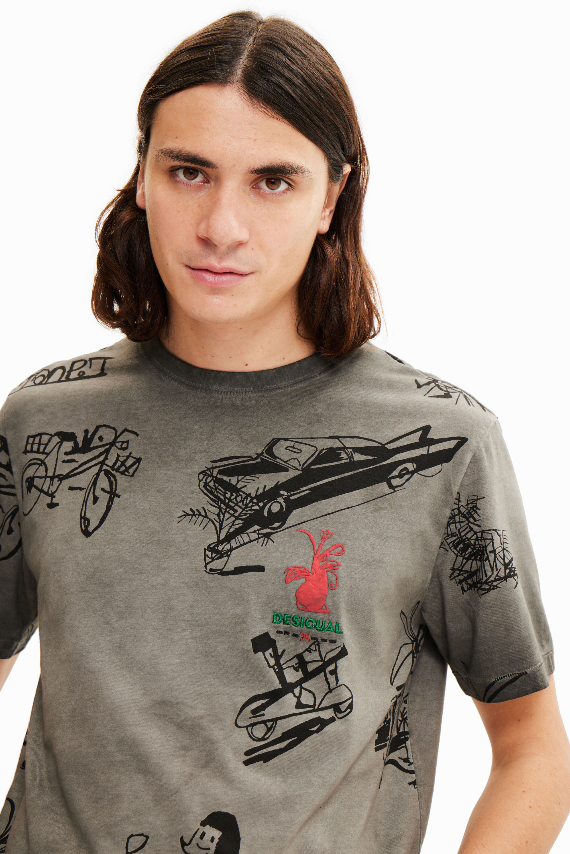T-shirt tissu délavé dessins