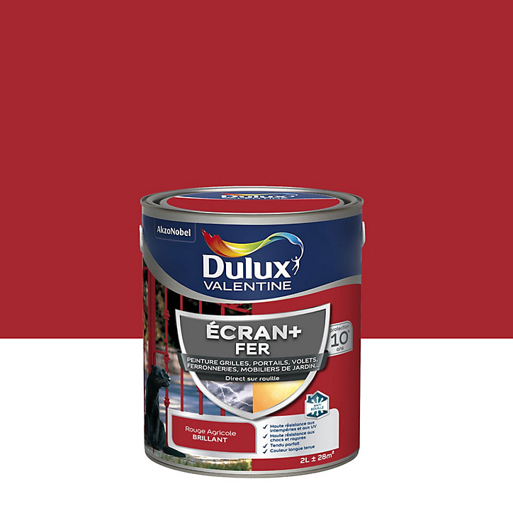 Peinture extérieure Ecran+ fer Dulux Valentine brillant rouge agricole 2L