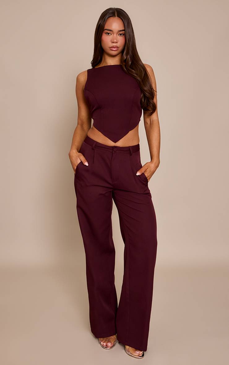 Prune Pantalon Large À Détails Plissés En Tissu Tissé Coordonné