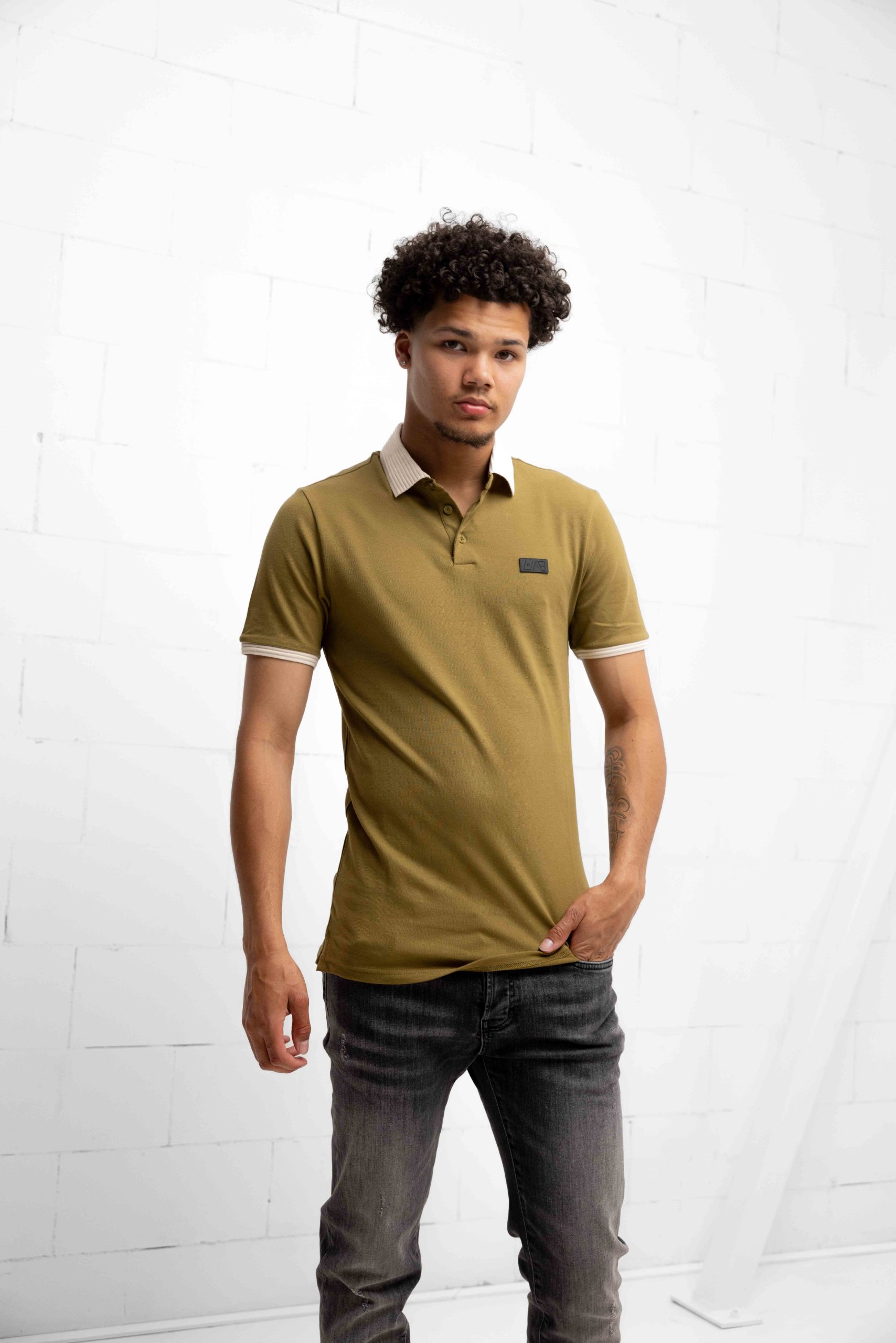 AB Lifestyle Regular Polo Heren Groen/Beige