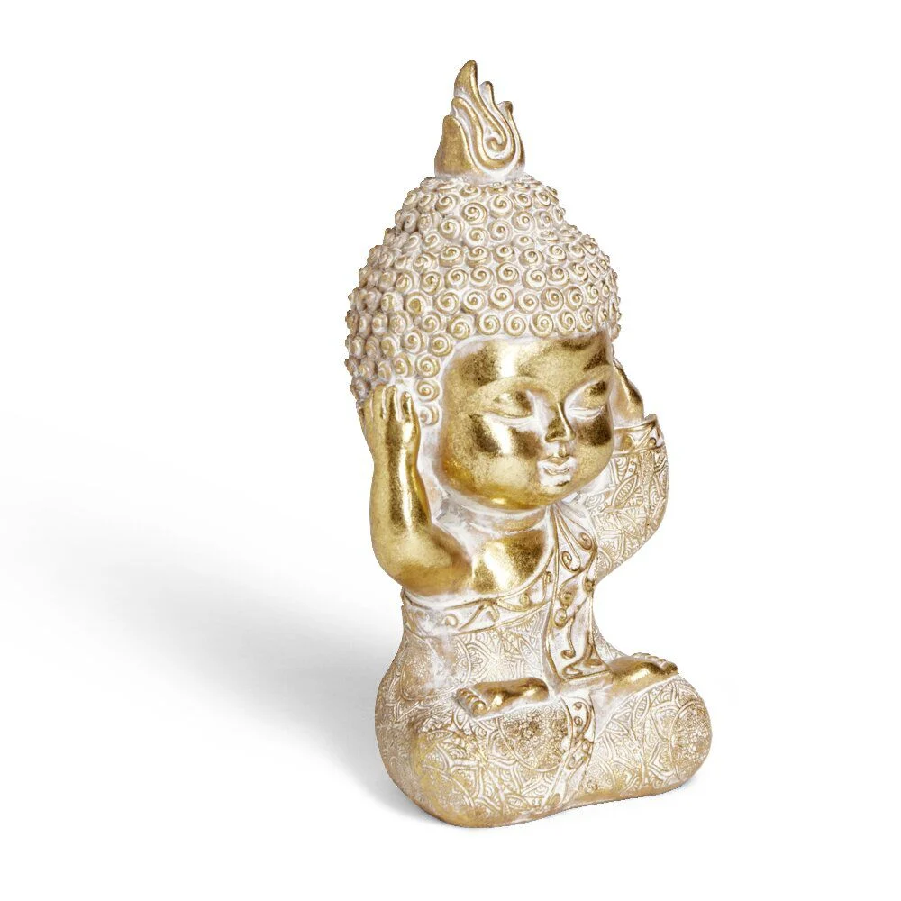 Bouddha de la sagesse Je n'entends rien résine doré H19cm