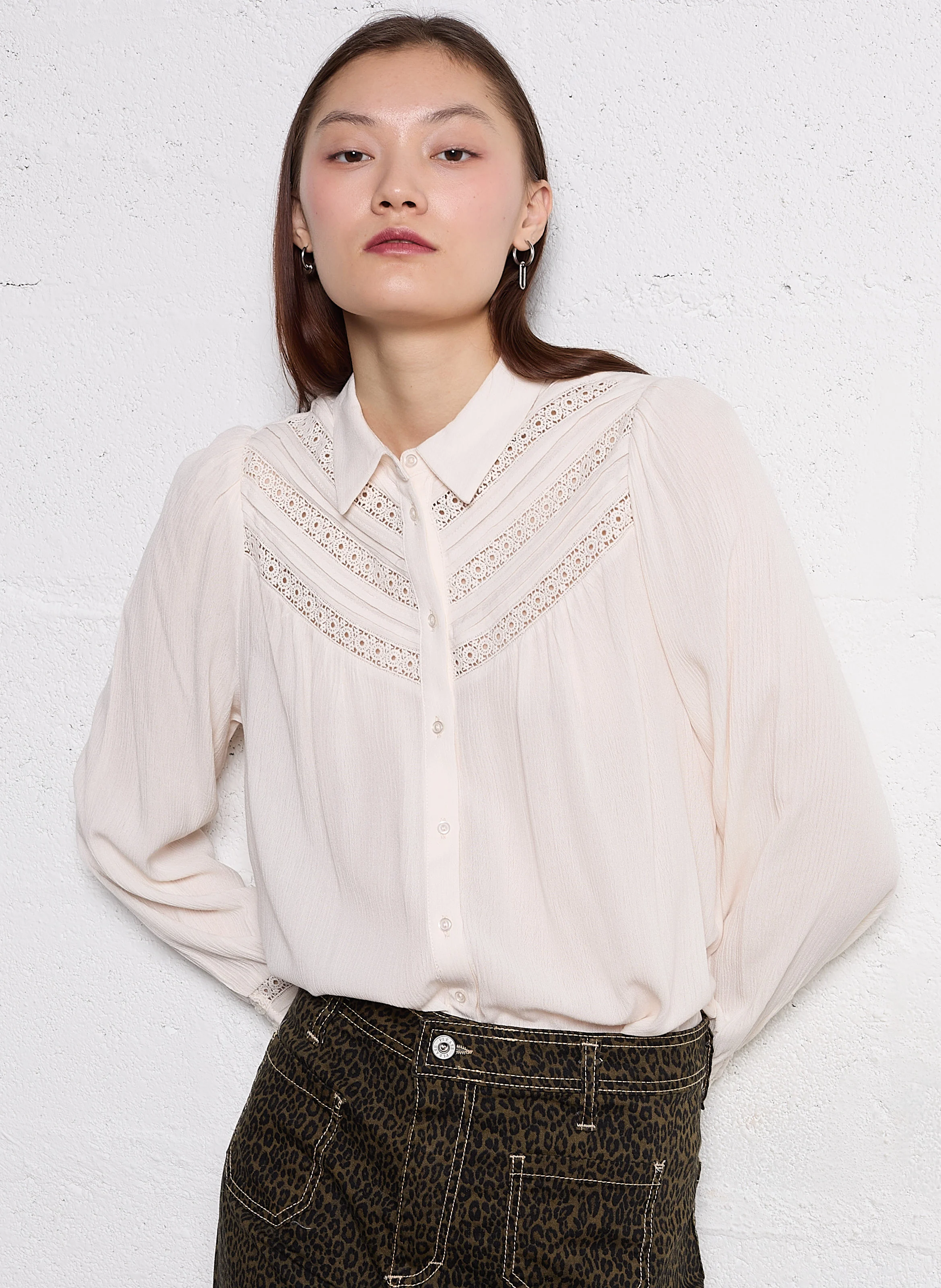 CARMILA - Chemise droite en dentelle | Blanc
