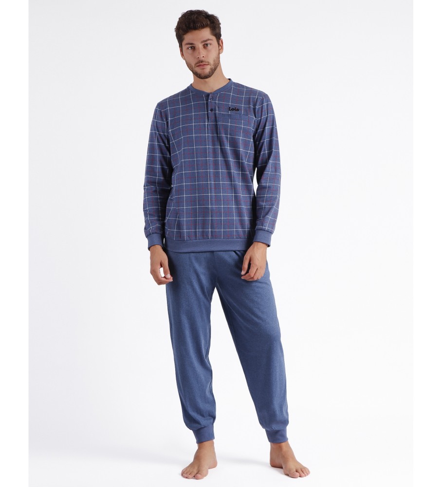 Pijama Lois Norway xadrez de manga comprida azul