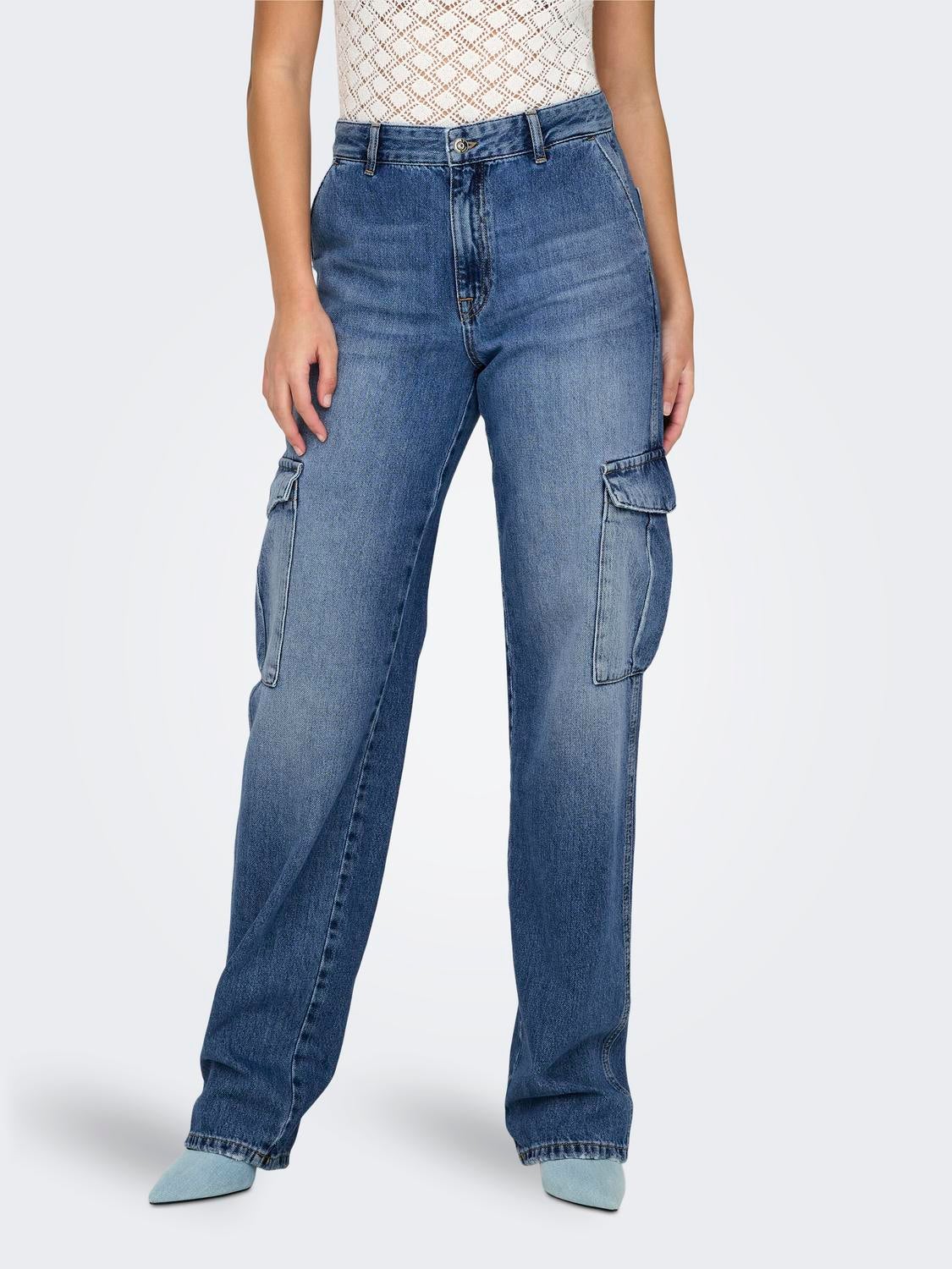 ONLJUNE Hohe Taille Gerade geschnitten Jeans Medium Blue Denim