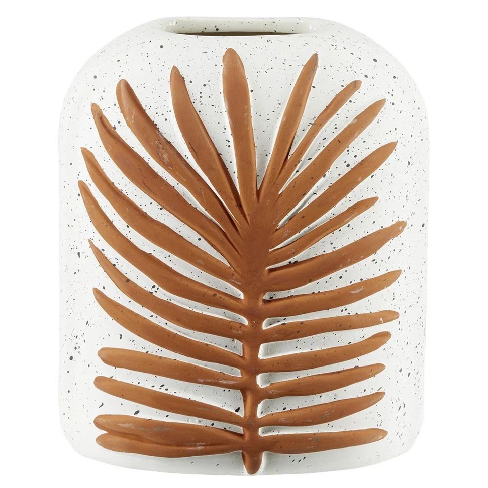 Vase en céramique motif feuillage terracotta H19,3cm