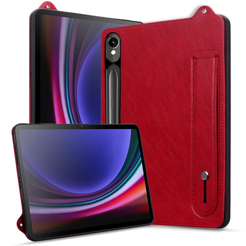 Samsung Galaxy Tab S10 FE / S9 / S9 FE / S8 / S7 Leder Hülle mit Handschlaufe - Rot
