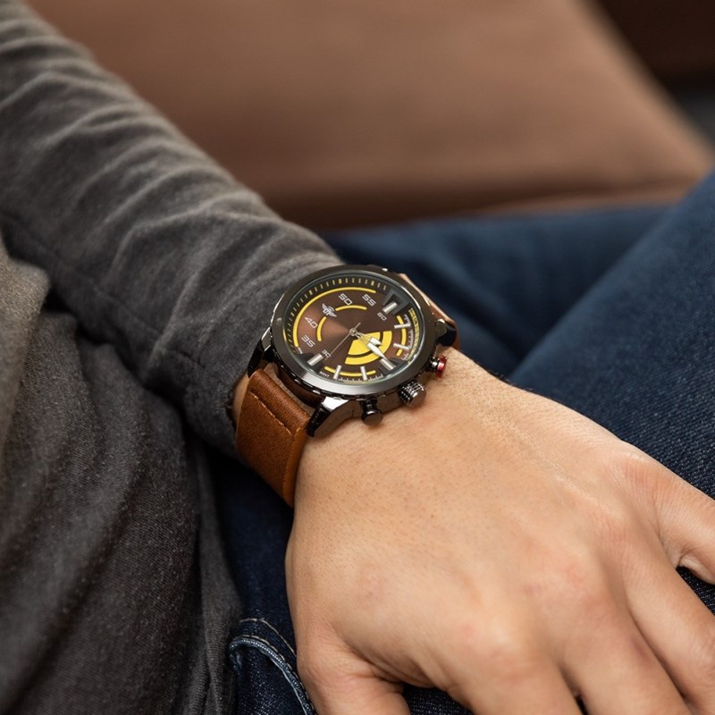 Coffret montre Homme M. JOHN bracelet Cuir Marron