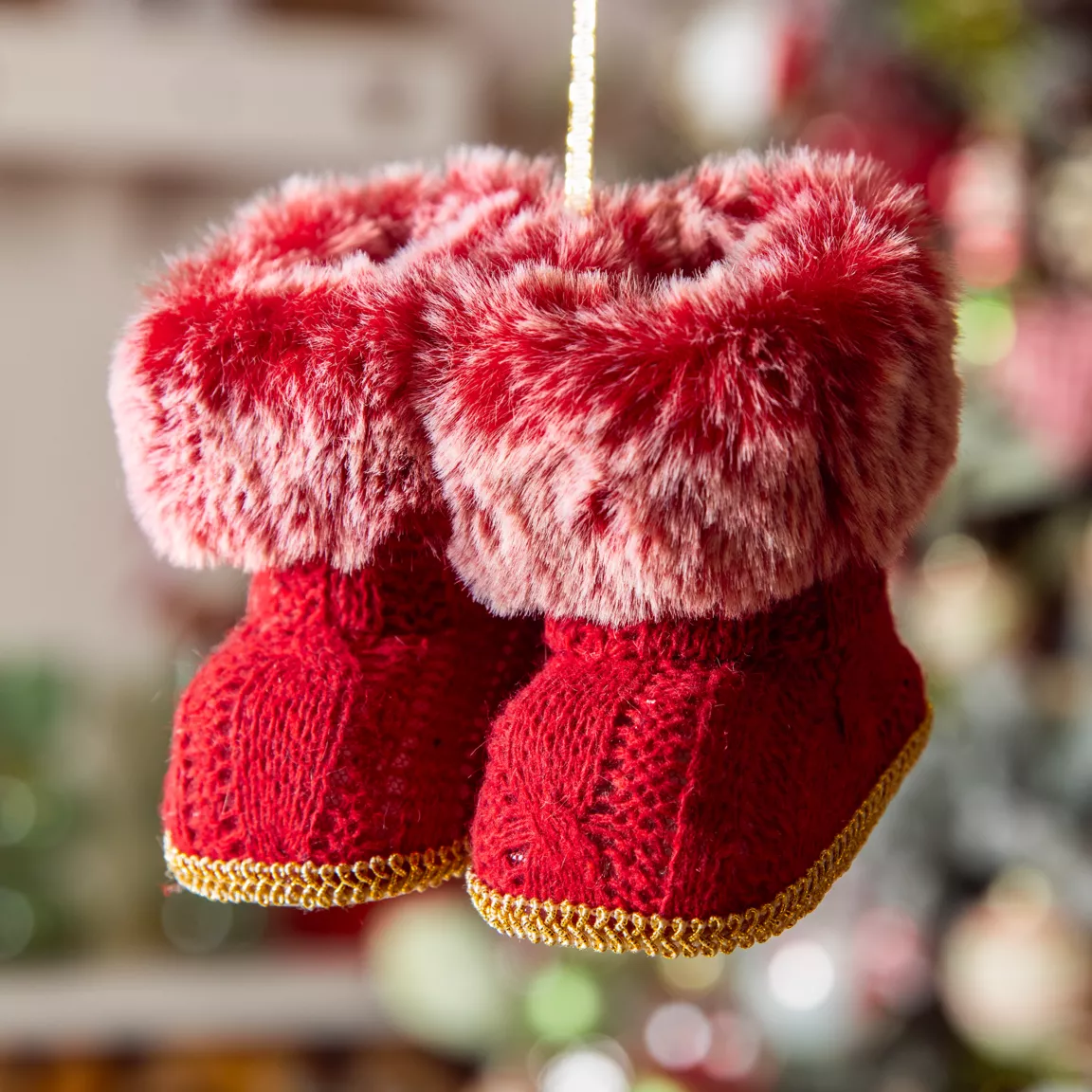 Paire de bottes à suspendre (H10 cm) Cosy Fourrure Rouge