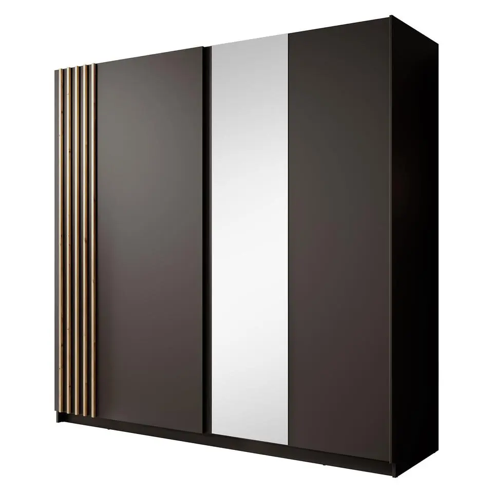 Meubella - Kledingkast Boets - Zwart - Eiken - 200 cm - Met spiegel