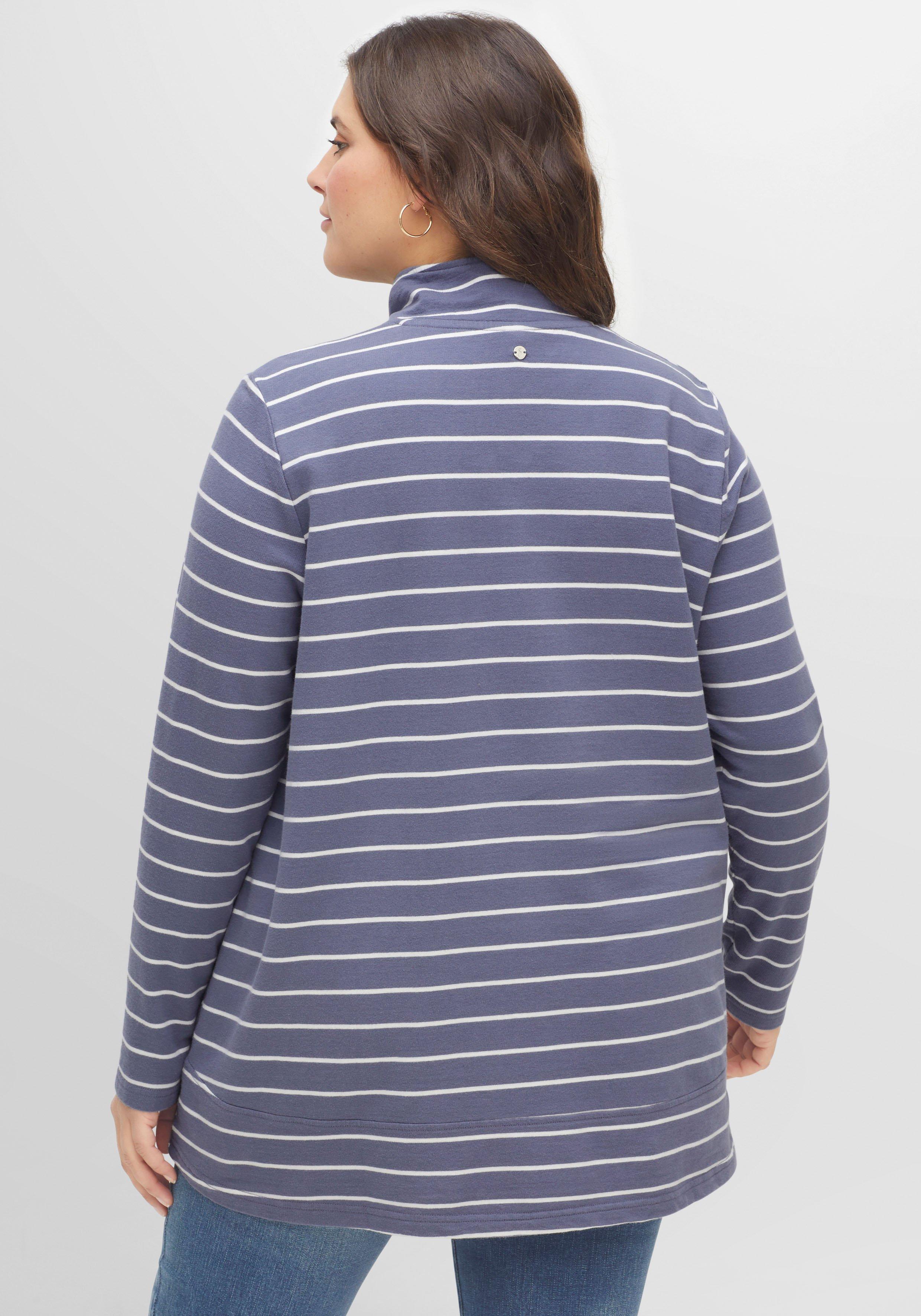 Sweatshirt in A-Linie, mit Ringeln und Troyerkragen