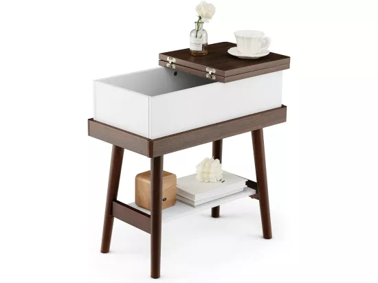 Table d’Appoint Plateau Rabattable à 2 Niveaux avec 4 Pieds en Bois en Caoutchouc, 60 x 30 x 59 cm