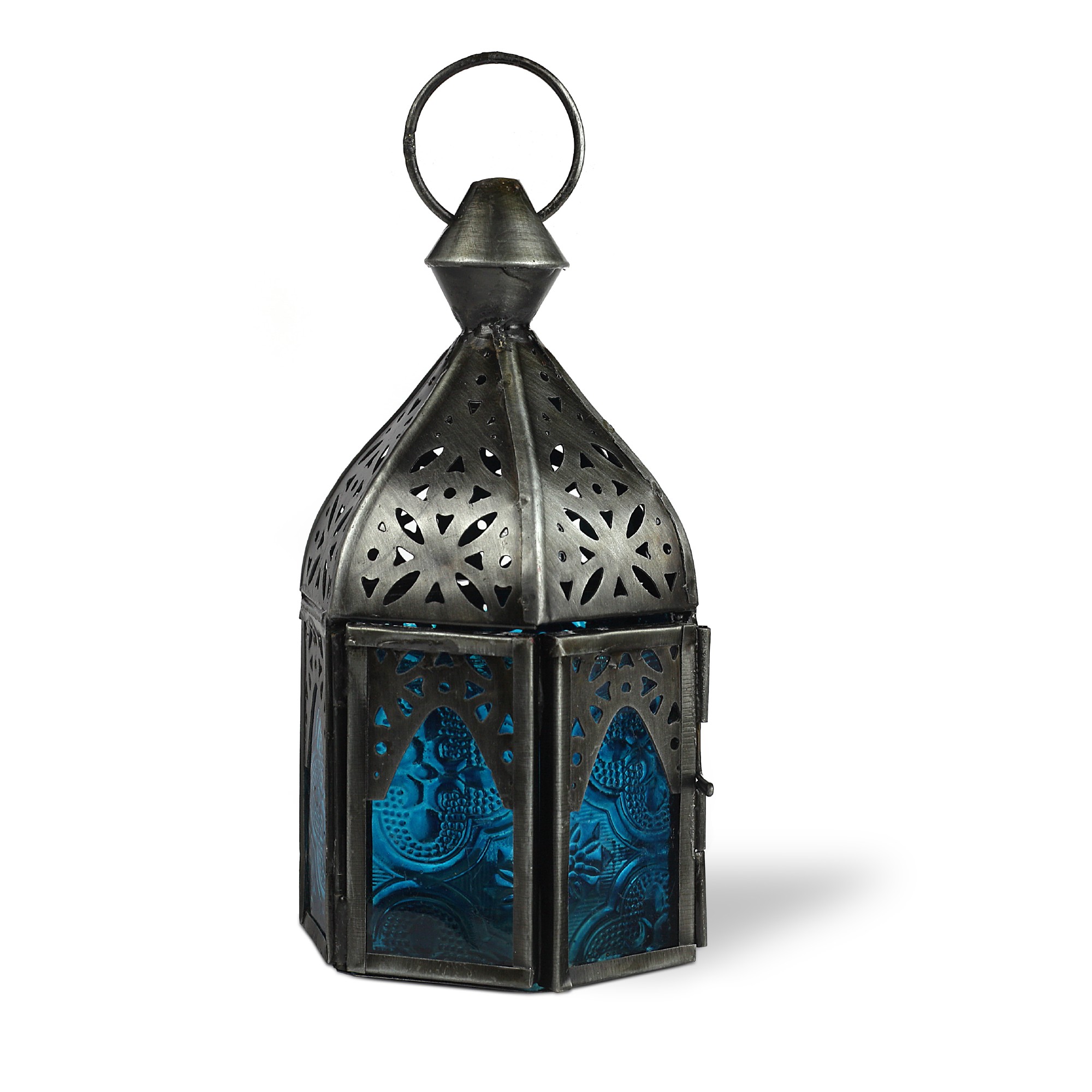 Laterne 'Oufella', blau, Ø 6 cm, H 13 cm von fischer's lagerhaus