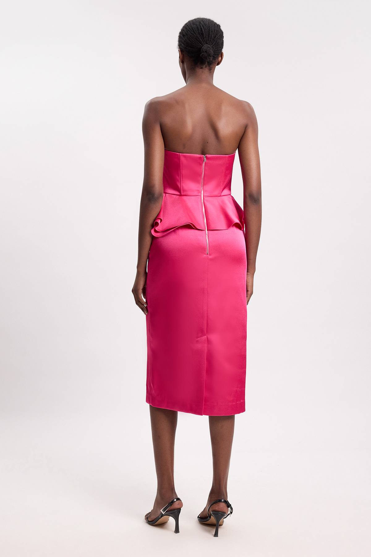 KarenMillen Robe Mi-longue Crayon À Basque En Satin Contrecollé Petite