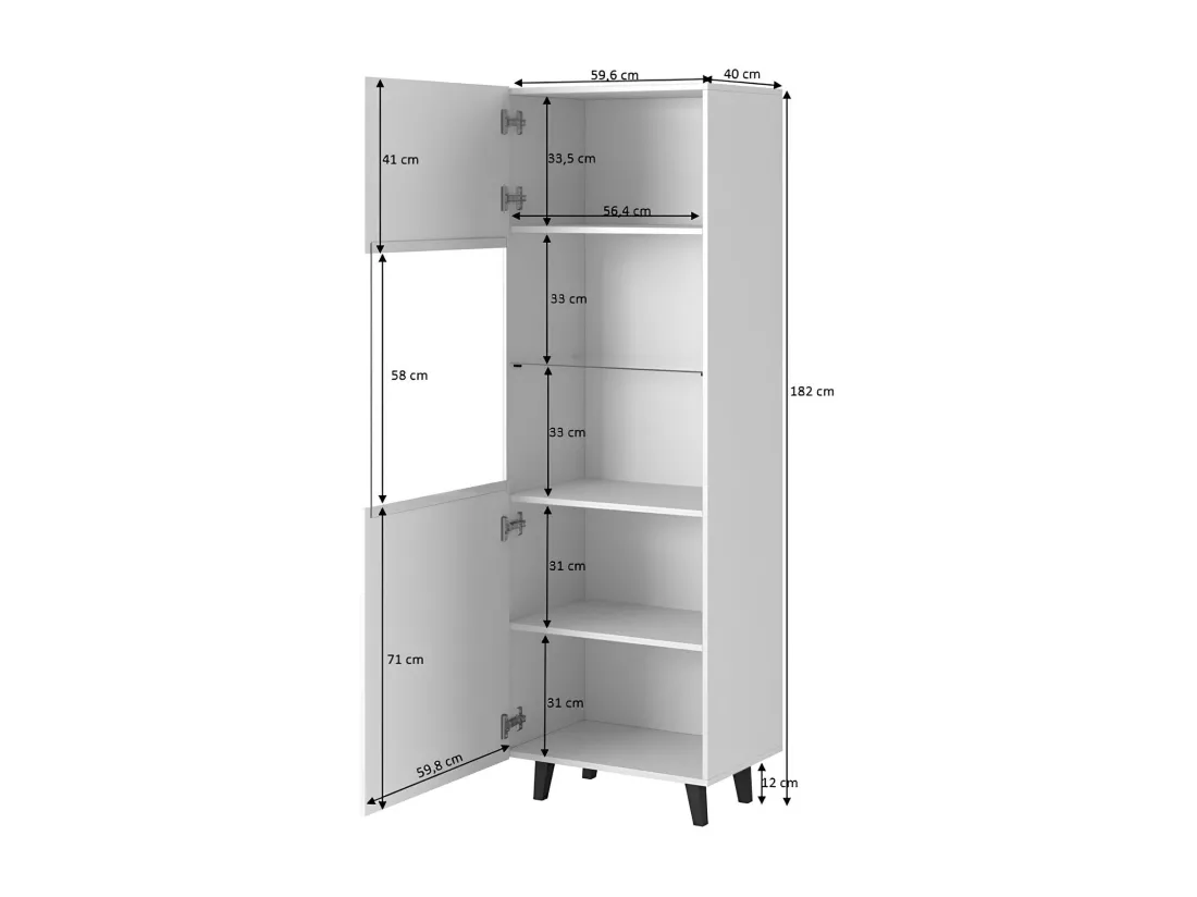 Vitrine design blanc mat rainuré 2 niches Gustave