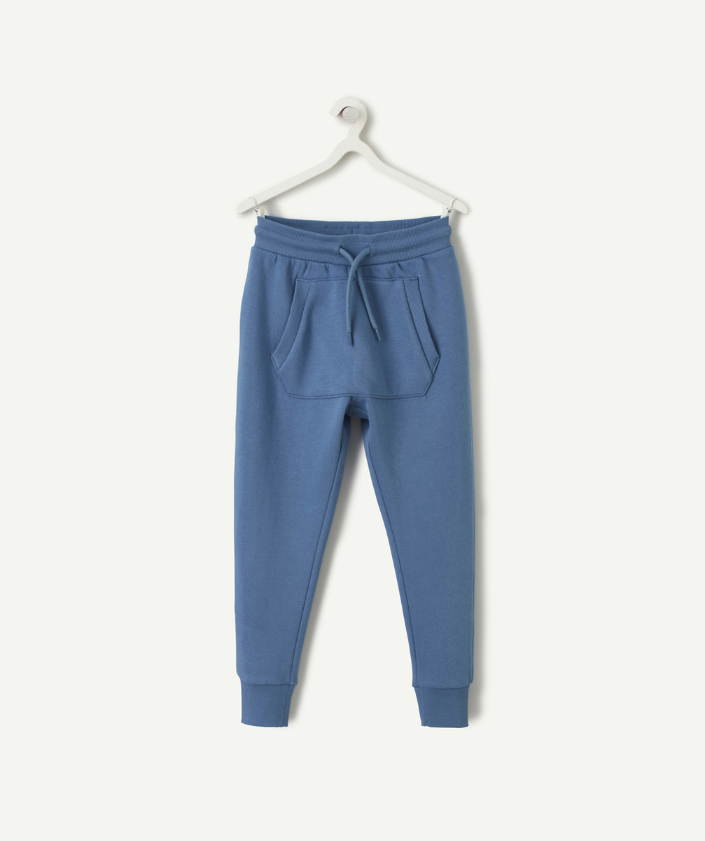 JOGGING GARÇON EN FIBRES RECYCLÉES BLEU AVEC POCHE KANGOUROU