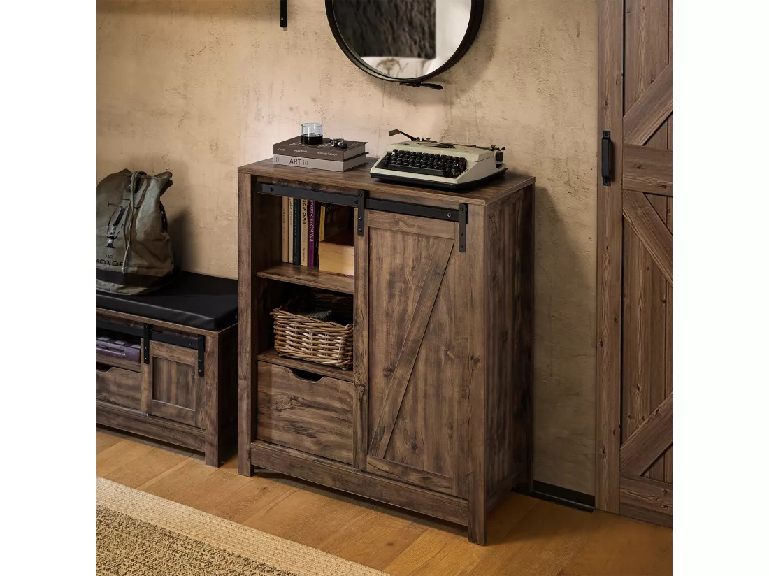 Meuble Bas Meuble Colonne Commode Avec Porte De Grange Coulissante Armoire À Chaussures, Fsb59-n