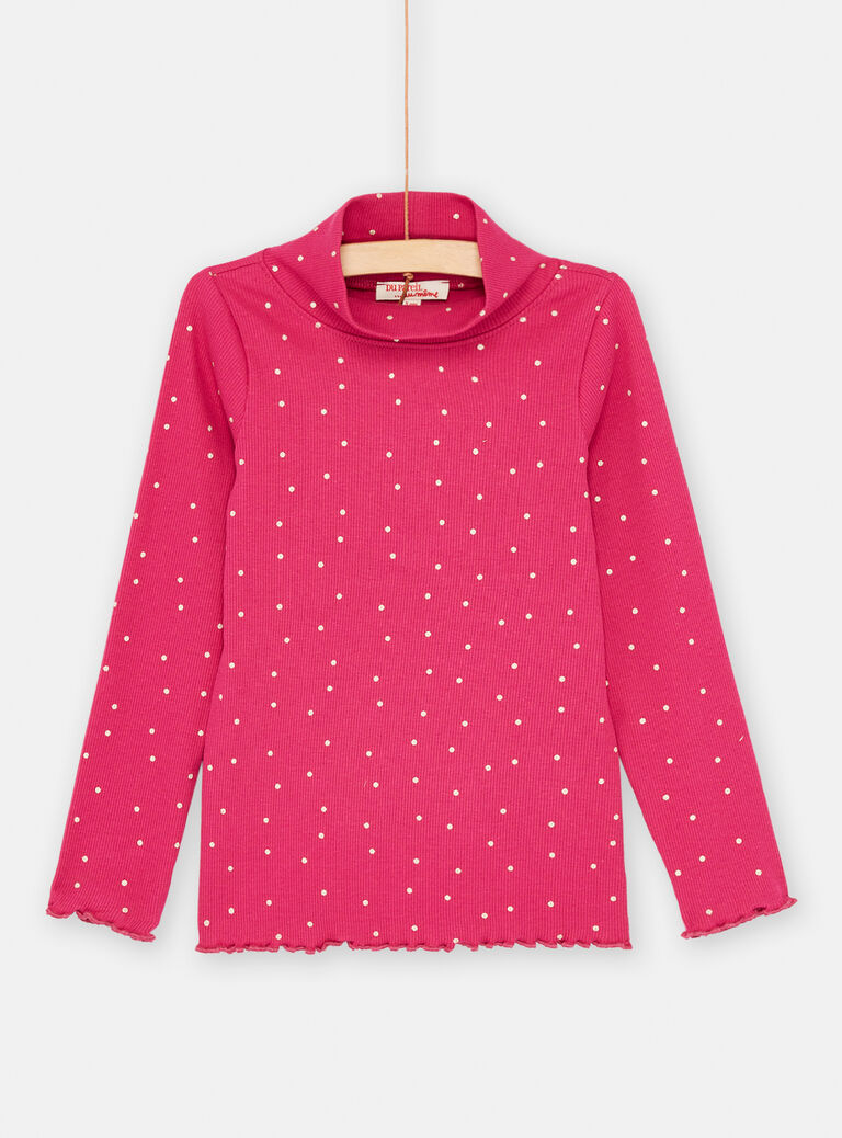 Sous-pull rose pétunia à imprimé à pois pour fille
