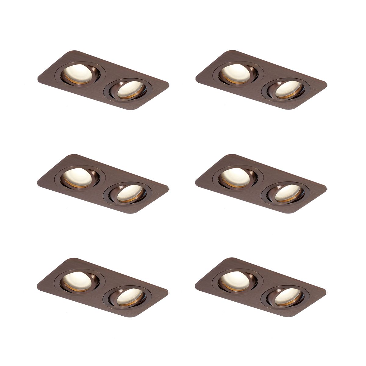 Set van 6 afgeronde inbouwspots donkerbrons GU10 50mm draai- en kantelbaar IP44 2-lichts - Alberto