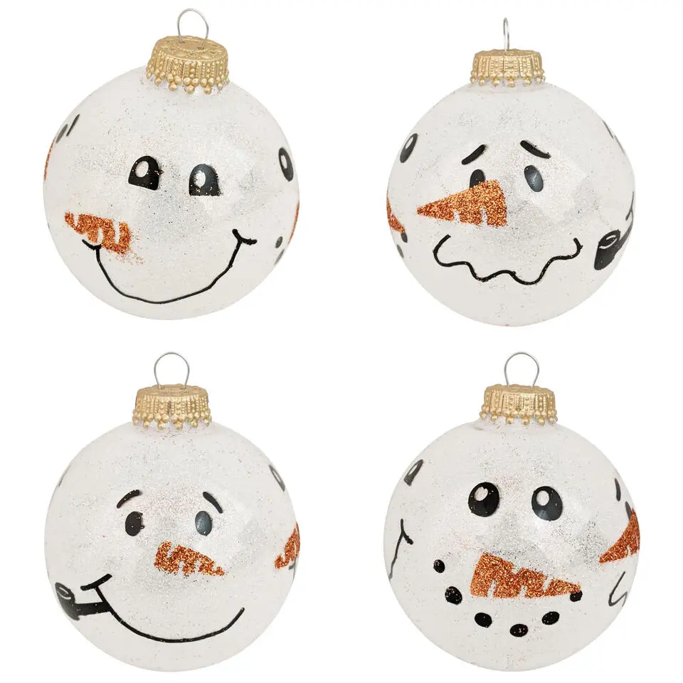 Krebs Kerstballen - 4 st - sneeuwpoppen - glas - 7 cm