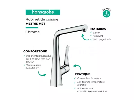 Robinet de cuisine HANSGROHE Metris M71 320 chromé